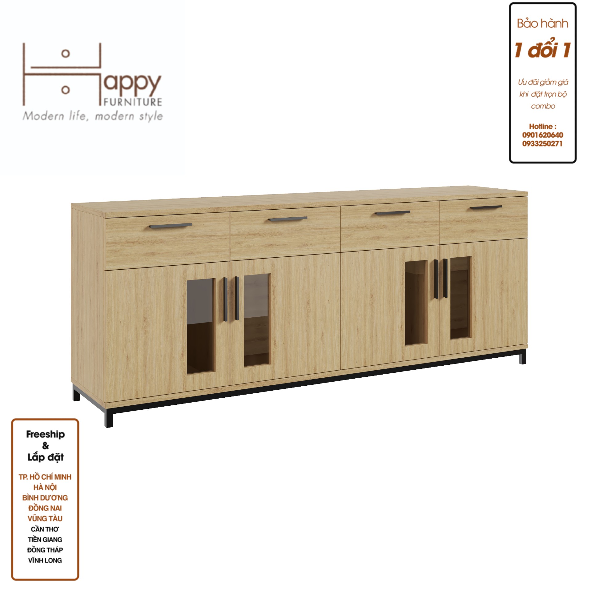 [Happy Home Furniture] LOUIS , Tủ lưu trữ 4 ngăn kéo 4 cửa mở - chân sắt , 168cm x 36cm x 66cm ( DxRxC), TCM_031