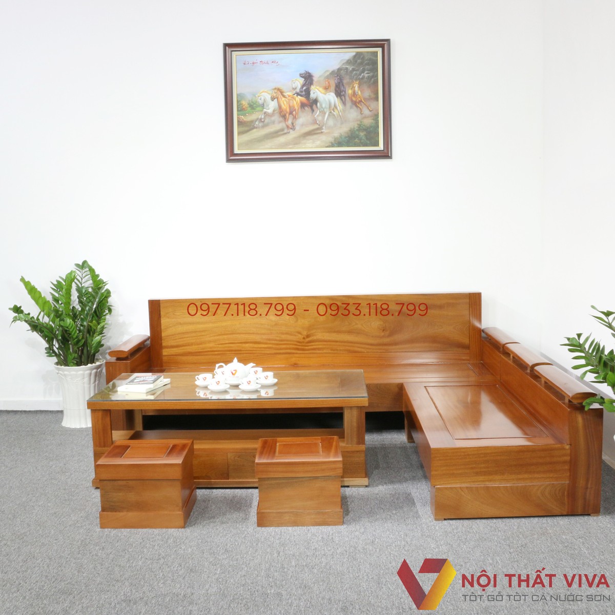 Bộ Sofa Phòng Khách Gỗ Xoan Đào Góc L