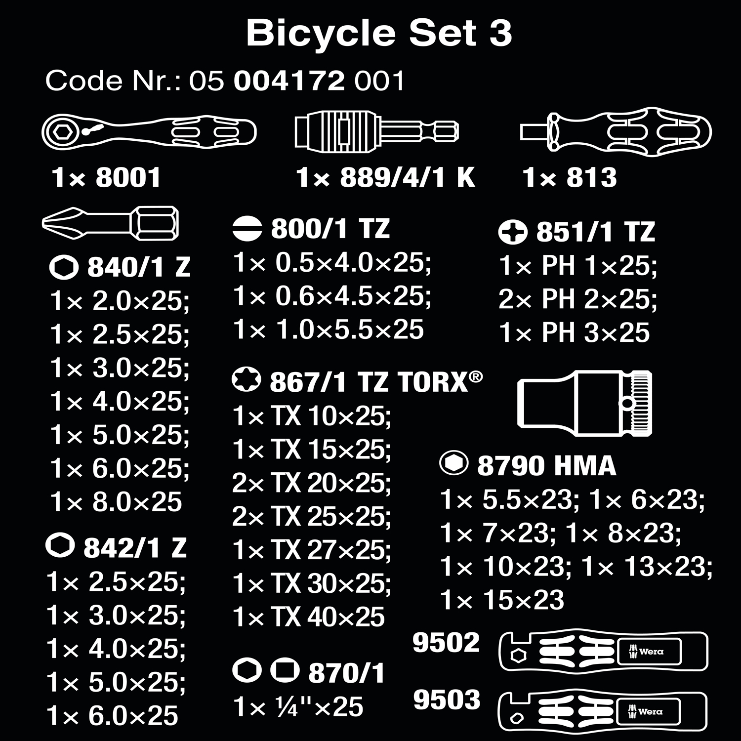 Bộ dụng cụ Bicycle Set 3 ứng sửa xe đạp, xe đạp điện, công việc tự sửa chữa và lắp ráp DIY gồm 39 cái Wera 05004172001