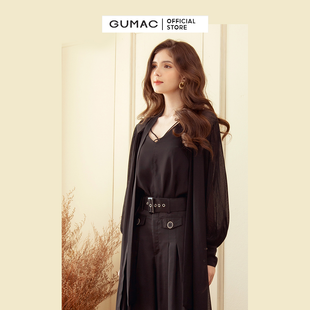 Đầm dáng xòe nữ GUMAC DB915 sơ mi thắt nơ