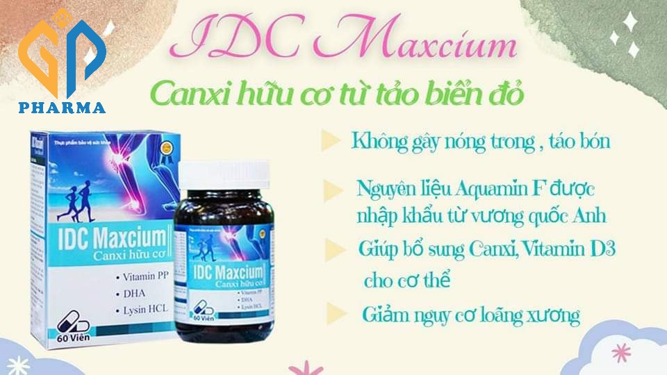 IDC Maxcium Canxi hữu cơ hỗ trợ phát triển chiều cao, giảm loãng xương, giúp xương chắc khỏe (lọ 60 viên)