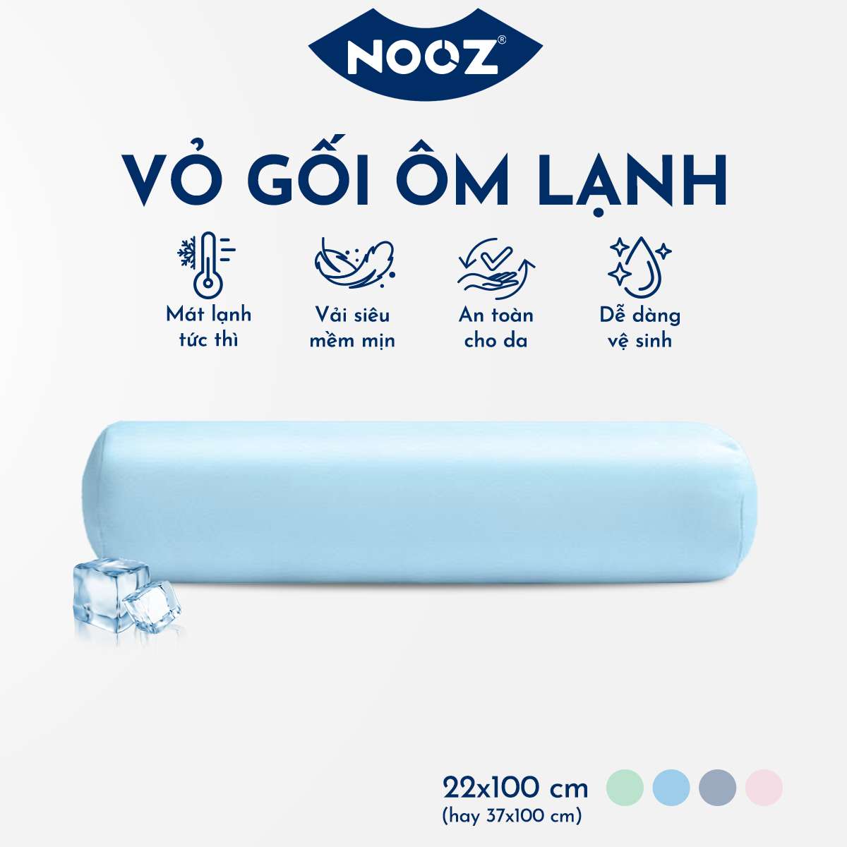 Vỏ Gối Ôm Lạnh NOOZ Vải Mát Lạnh Mềm Mịn Nhiều Màu Có Khóa Kéo 37x100cm