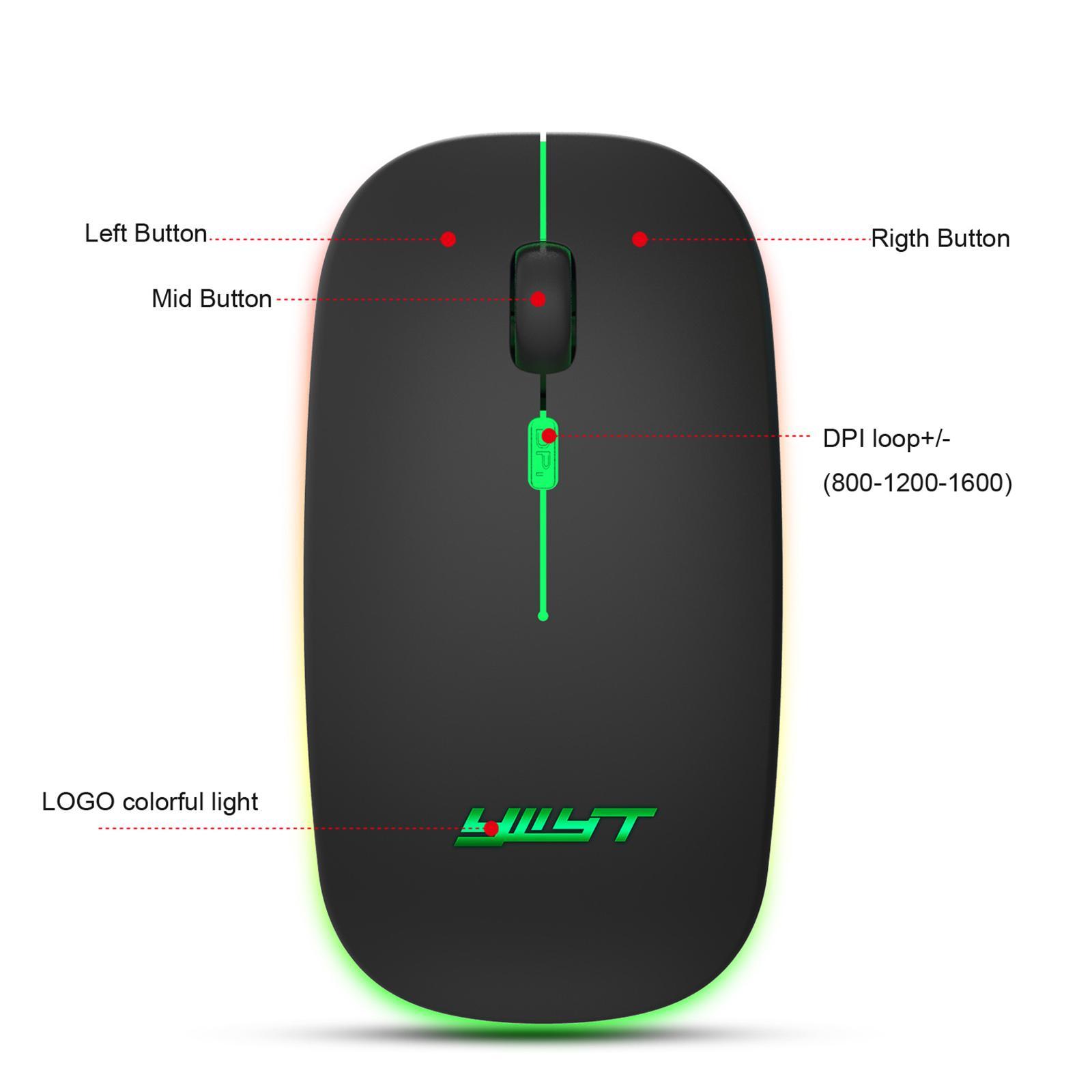 RGB LED 2.4G Wireless Mouse Mice Rechargeable Computer 4 Buttons Mouse