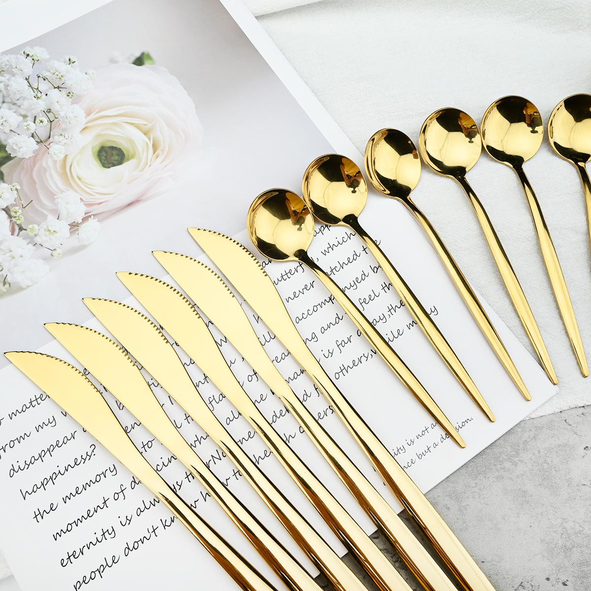 24Pcs Đen Vàng Bộ Dao Kéo Inox Chén Ăn Bộ Nhiều Màu Sắc Dao Nĩa Thìa Cà Phê Bộ Đồ Ăn Nhà Bếp Ăn Tối Kiềng Bạc