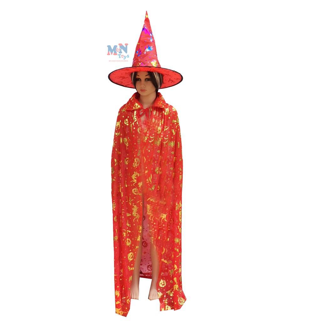 Bộ hóa trang phù thủy halloween kèm mũ- áo choàng Halloween người lớn 1,2m