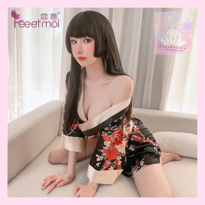 Set KIMONO Hoa đỏ, đen cao cấp, Cosplay cổ trang cực đen T211 GIAO HOẢ TỐC HCM