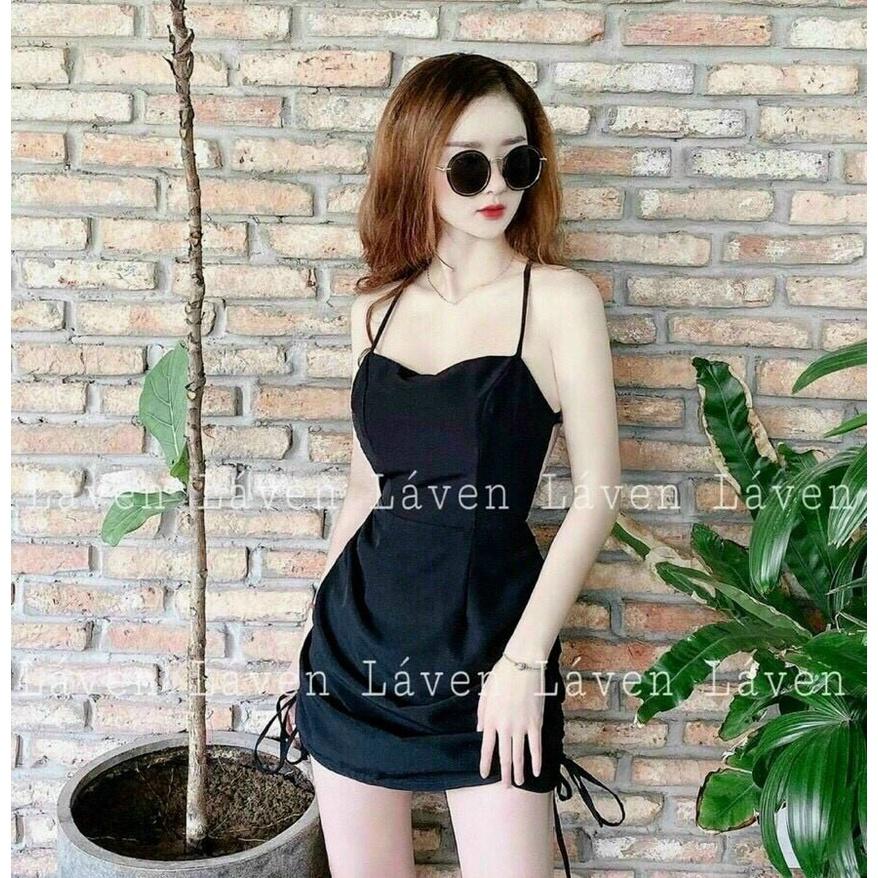 Đầm Body Hai Dây Hở Lưng Rút Dây Hông