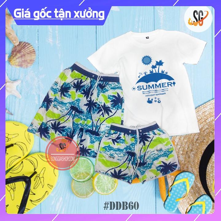 Bộ đồ đi biển nhóm hay cặp đôi gia đình gồm áo thun và quần hoạ tiết cây dừa nổi bật DDB60 | DONGPHUCSG
