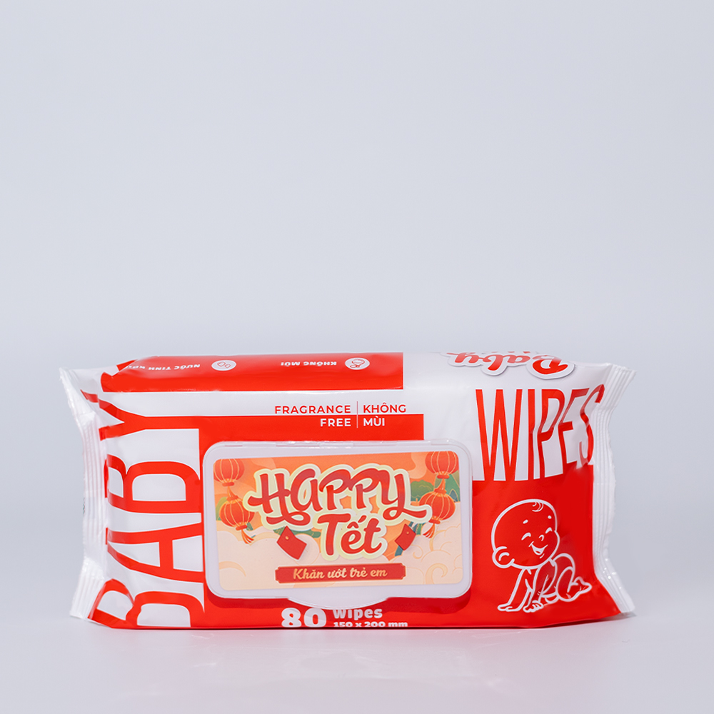 Thùng 10 gói khăn ướt quốc dân Happy Kids EcoWipes gói 80 tờ không mùi khăn ướt trẻ em siêu tiết kiệm