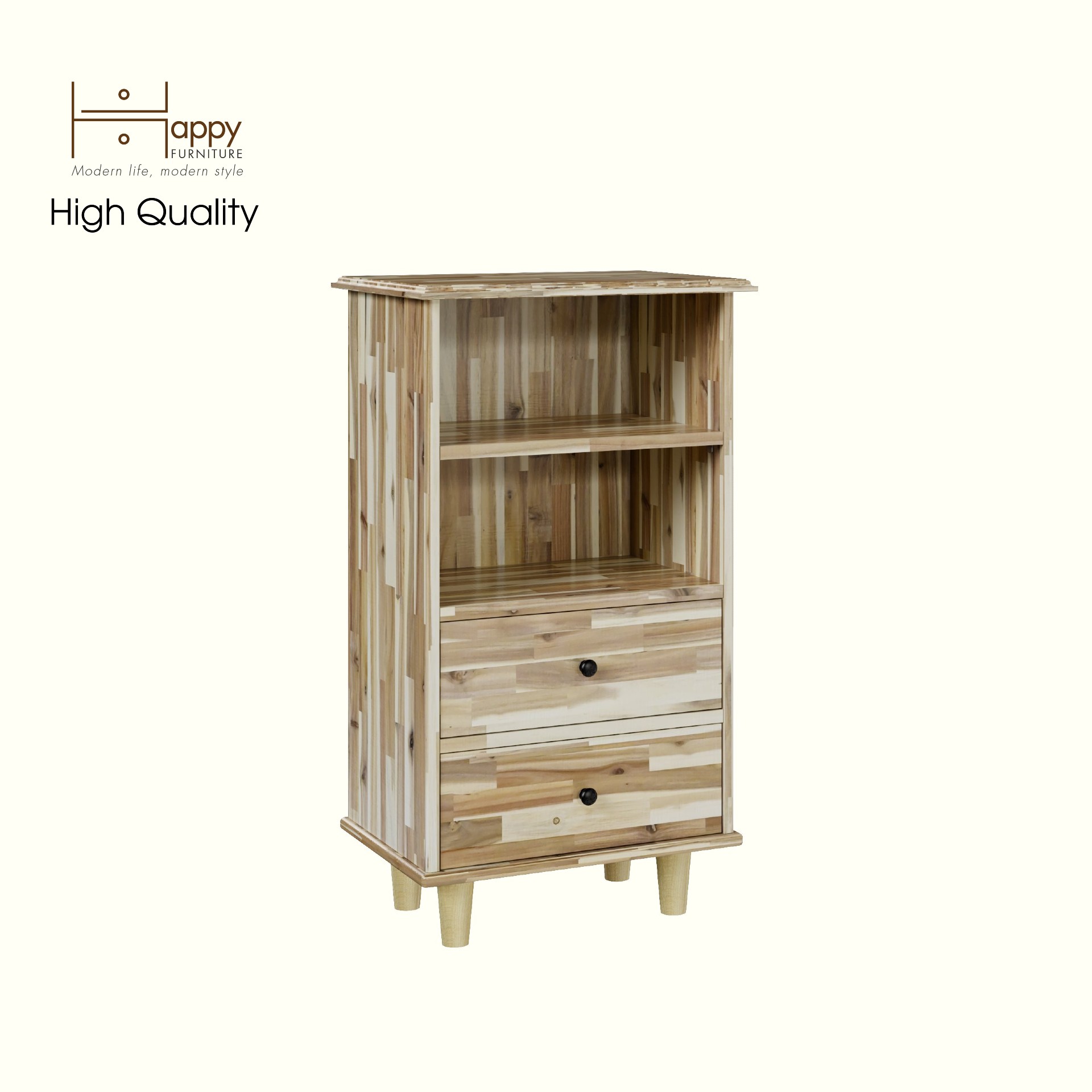 HAPPY FURNITURE , Gỗ tự nhiên , Tủ lưu trữ 2 ngăn kéo - FARAH , THK_182 , 50cm x 35cm x 90cm