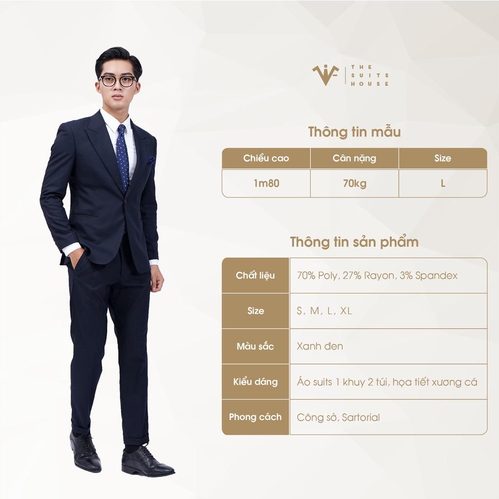 Bộ vest nam xanh đen vân xương cá, suits sartorial, form ôm The Suits House