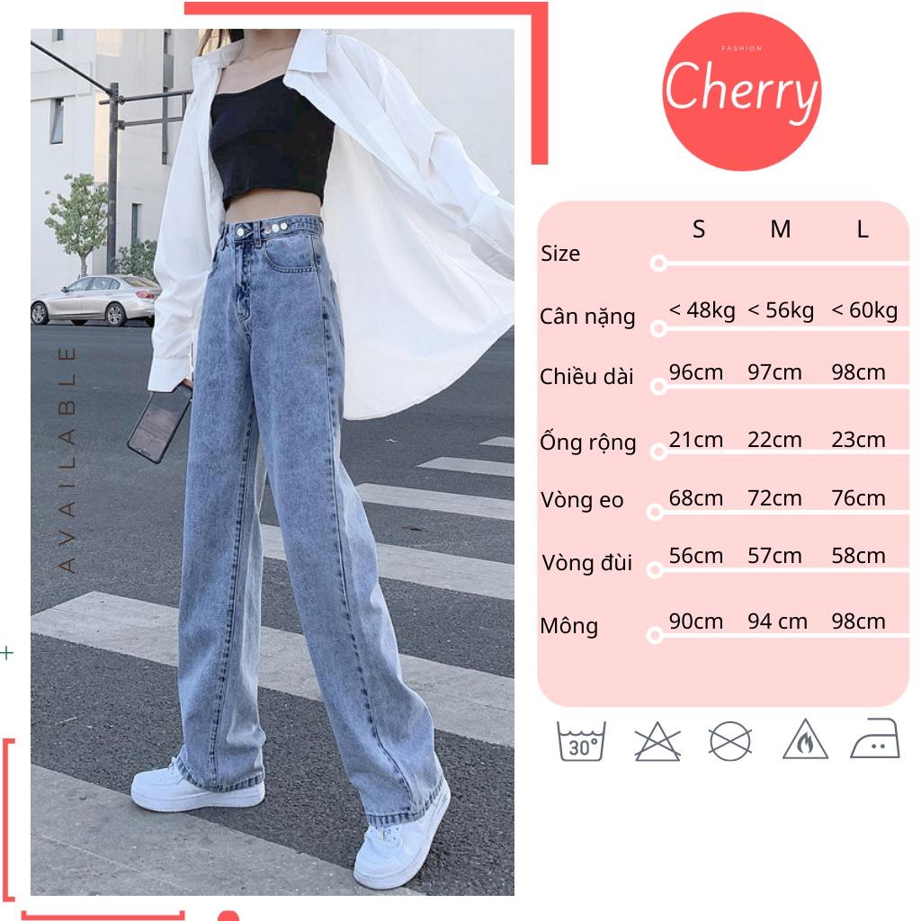 Quần bò ống rộng nữ cạp cao, quần jeans ống rộng lưng cao, dáng suông baggy ống đứng, kiểu ulzzang Cherry T008