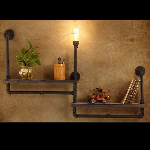 Kệ ống nước kệ sách Kệ treo tường kiêm đèn vintage chất liệu ống sắt sơn nội thất ống nước trang trí