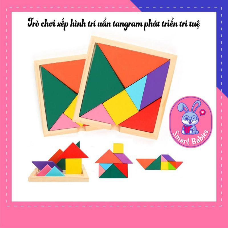 Đồ chơi trí uẩn Tangram 12x12cm, đồ chơi xếp gỗ thông minh trí tuệ cho bé