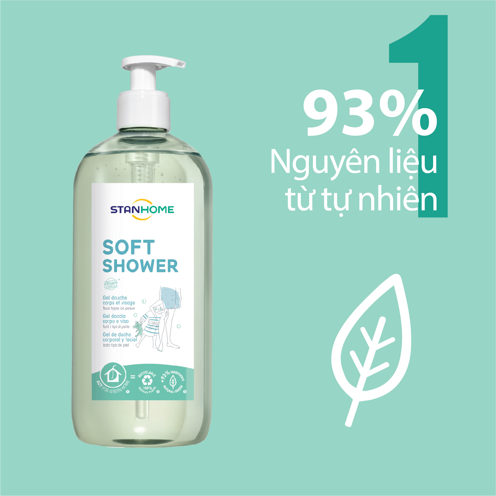 Sữa tắm, rửa mặt không xà phòng cho mọi loại da và da nhạy cảm Stanhome Family Expert Soft Shower 740ml/chai