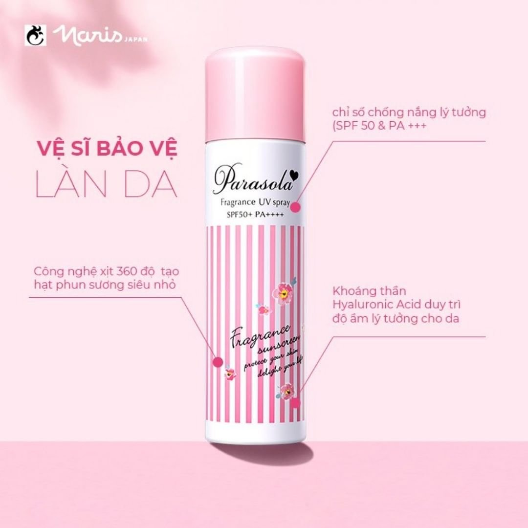 Xịt Chống Nắng Lâu Trôi, Dưỡng Da, Không Nâng Tông Naris Parasola Fragrance SPF50+ PA++++