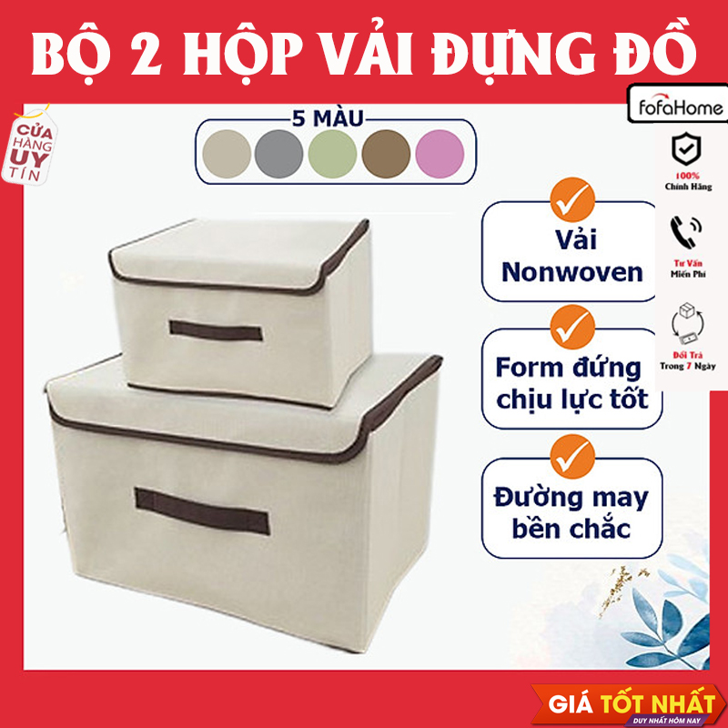 Set 2 Hộp Vải Đựng Đồ, Đựng Quần Áo, Gấp Gọn Tiện Dụng Bằng Vải Nonwoven Form Đứng Chịu Lực Tốt Giao Màu Ngẫu Nhiên