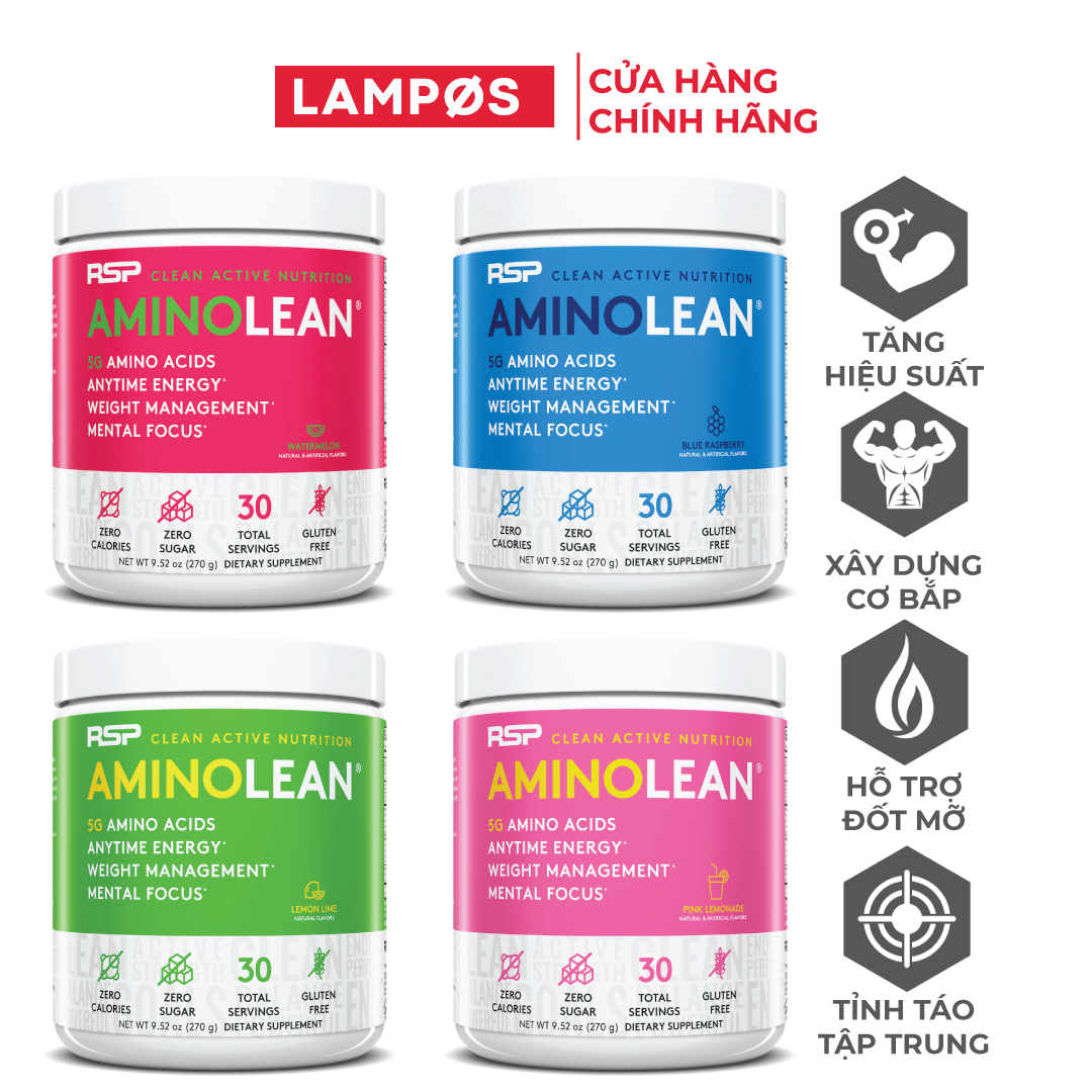 RSP Amino Lean, Pre-Workout Hoàn Chỉnh Cho Nam và Nữ, với EAA Phục Hồi Năng Lượng & L-Carnitine Hỗ Trợ Đốt Mỡ, Caffeine Giúp Tỉnh Táo Tập Trung (30 Lần dùng