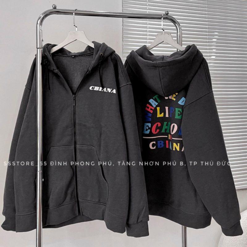 Hình ảnh Áo khoác Hoodie nỉ trần bông có Zip Kéo Ulzzang form rộng unisex in hoạ tiết phối màu trẻ trung