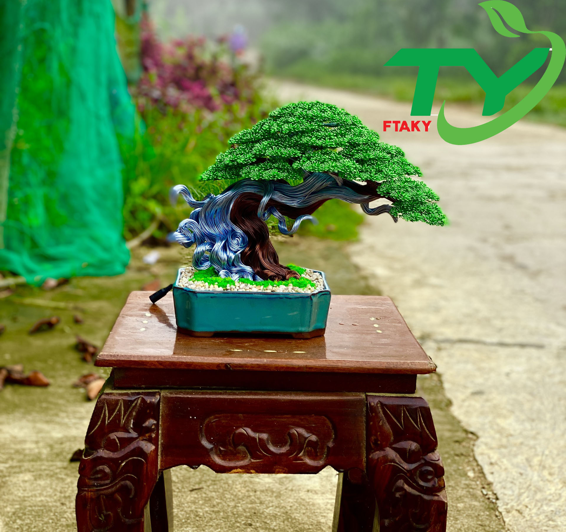 Cây Bonsai Nhật  dây đồng có đèn; Cây bonsai để bàn làm việc, trang trí, phong thủy, làm quà tặng ý nghĩa...FTAKY