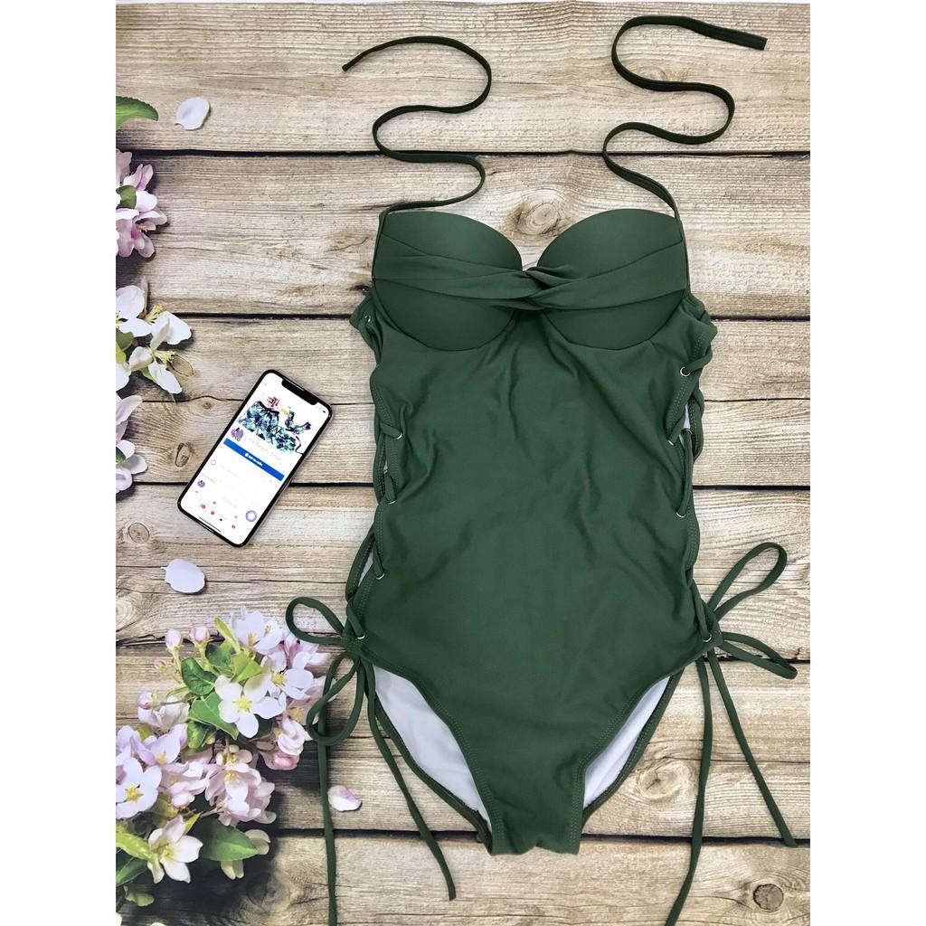 Bikini liền thân dập nút eo xanh rêu - EVA shop - Siêu tôn dáng, tôn da