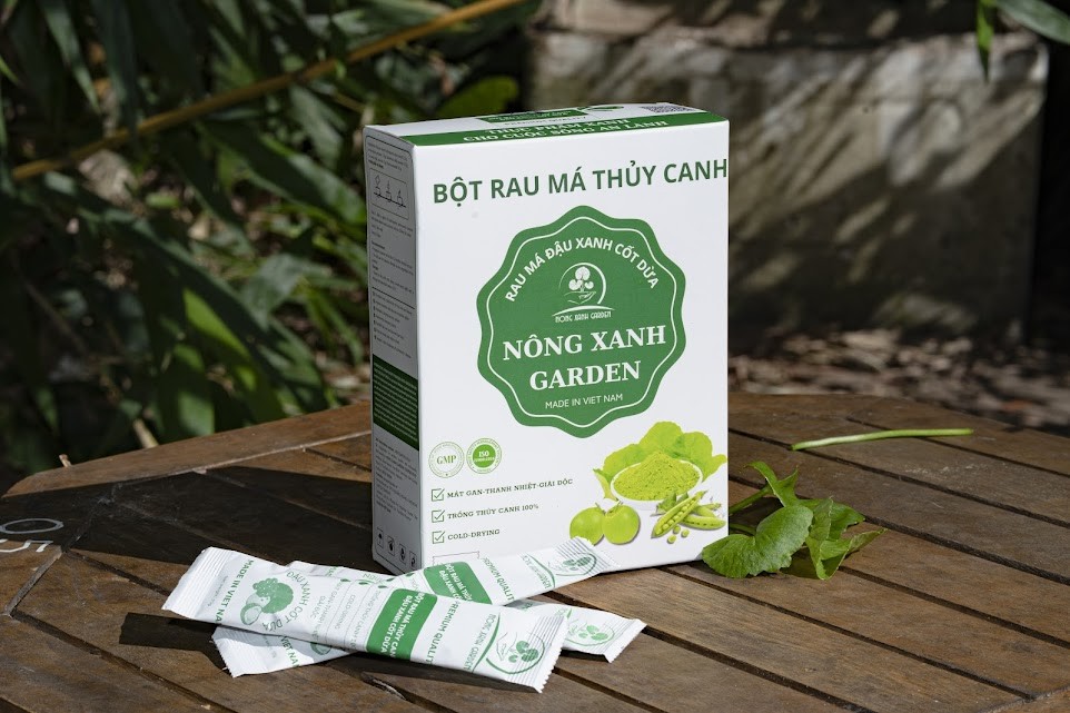 Nông Xanh Garden Bột Rau Má Thủy Canh Đậu Xanh Cốt Dừa Hộp 15 gói (10gram/1 gói) hòa tan uống liền, dễ uống, thanh nhiệt