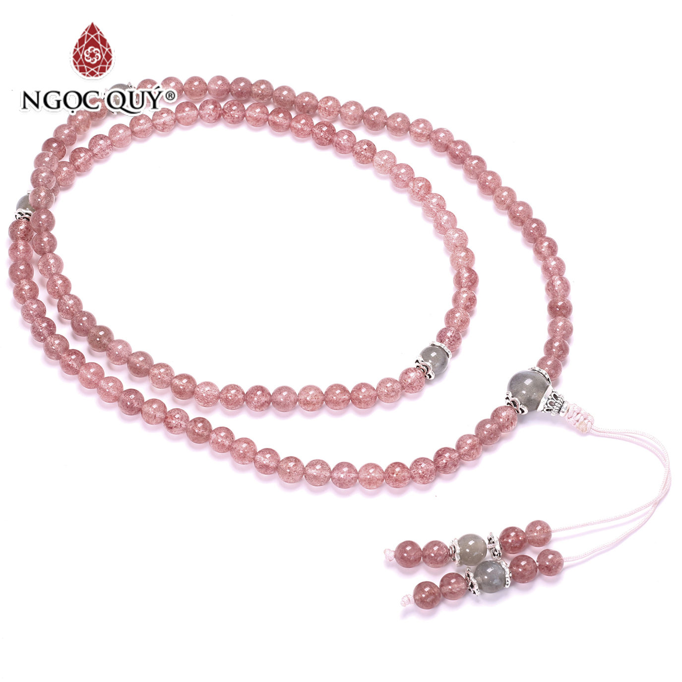 Chuỗi 108 hạt đá thạch anh dâu mệnh hỏa, thổ - Ngọc Quý Gemstones