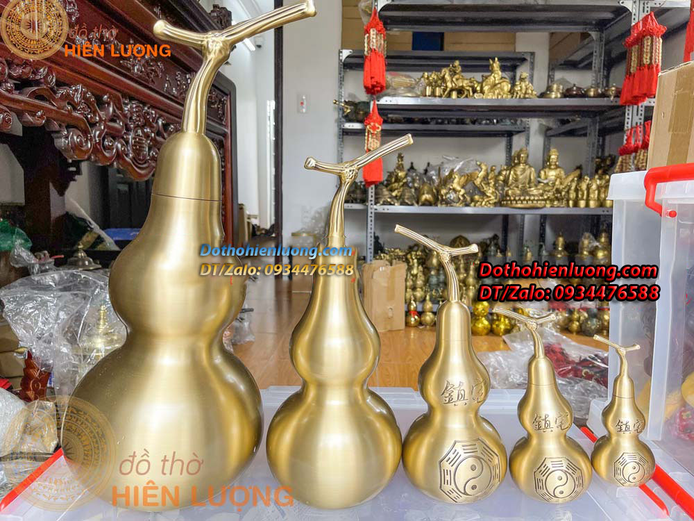 Hồ Lô Bát Quái Chữ Phúc Bằng Đồng Vàng Nguyên Chất Các Cỡ - Đồ Thờ Hiên Lượng