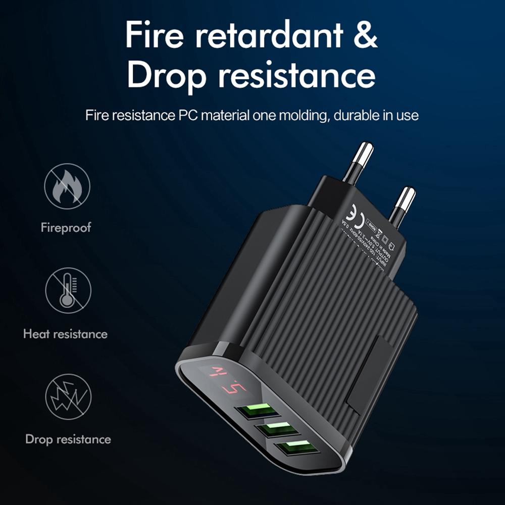 Cốc sạc nhanh với 3 cổng USB 5V 3A phích cắm EU có thể sử dụng tại nhà và mang theo du lịch