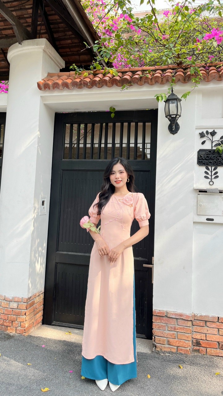 SÉT ÁO DÀI KẾT HOA ĐÍNH HẠT TAY LỠ + QUẦN DÀI