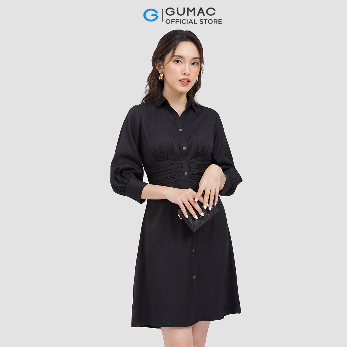 Đầm sơ mi nữ GUMAC DC06011 nhún eo