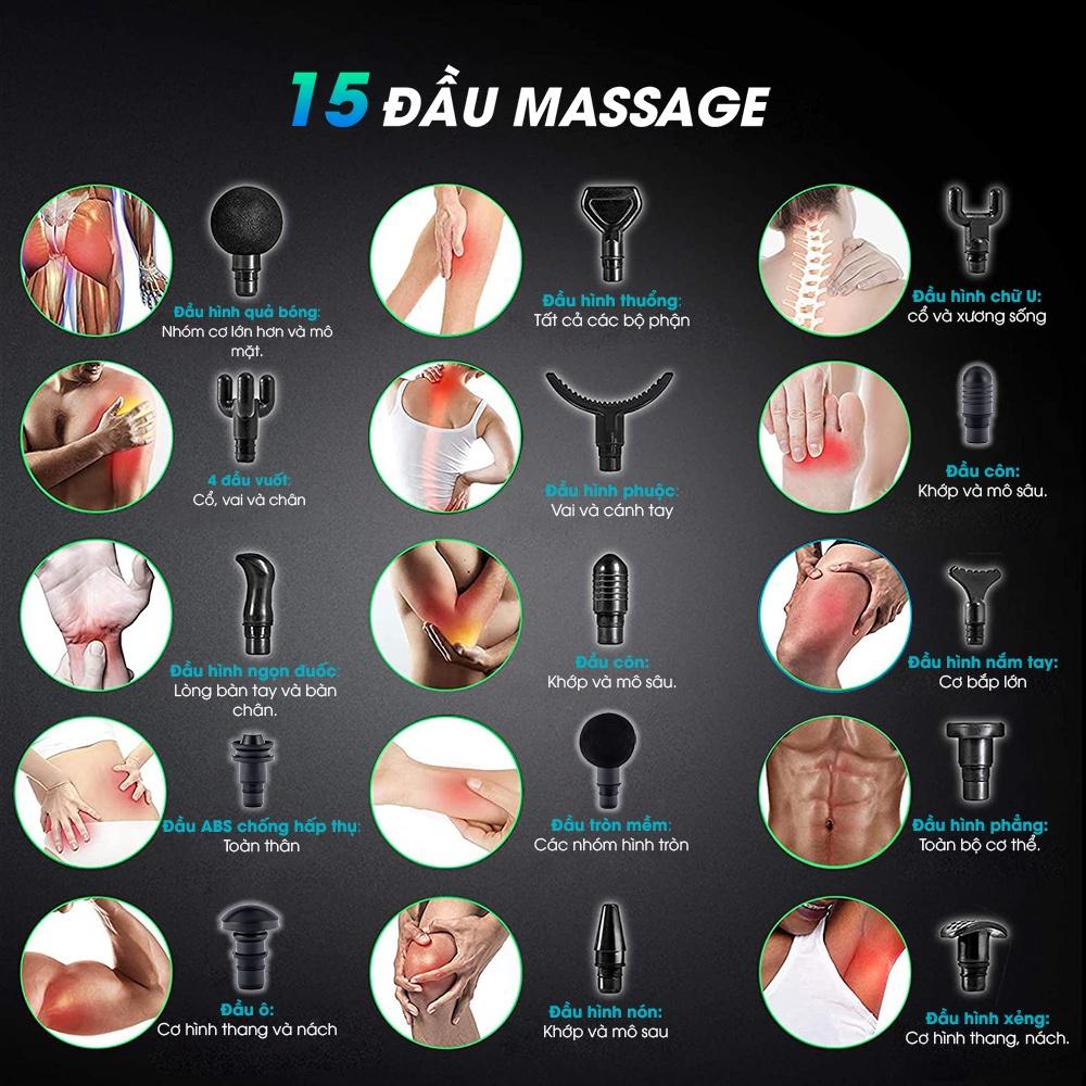 Máy Massage Cầm Tay AJIDO-M3, 15 Đầu Thay Thế, 30 Cấp Độ - Máy Mát Xa Toàn Thân Chuyên Sâu Giãn Cơ, Đấm Lưng, Cổ Vai