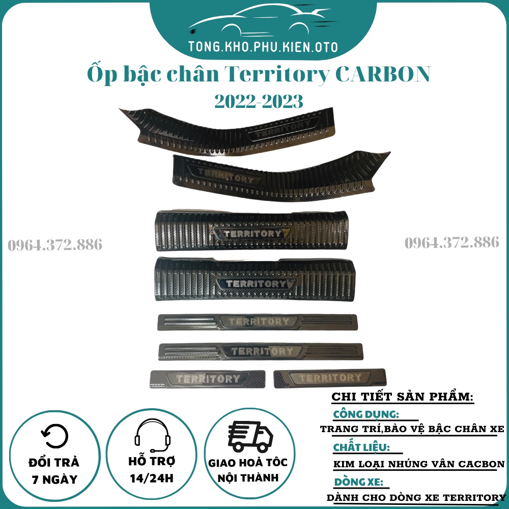 Ốp Bậc Cửa, Nẹp Bước Chân CARBON xe Territory 2022 - 2023 Mẫu vân cacbon cao cấp-Chữ tráng gương