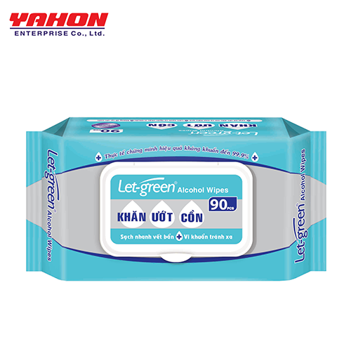 Thùng Khăn Ướt Cồn LET-GREEN 90 Miếng/Bao, 24 Bao/Thùng