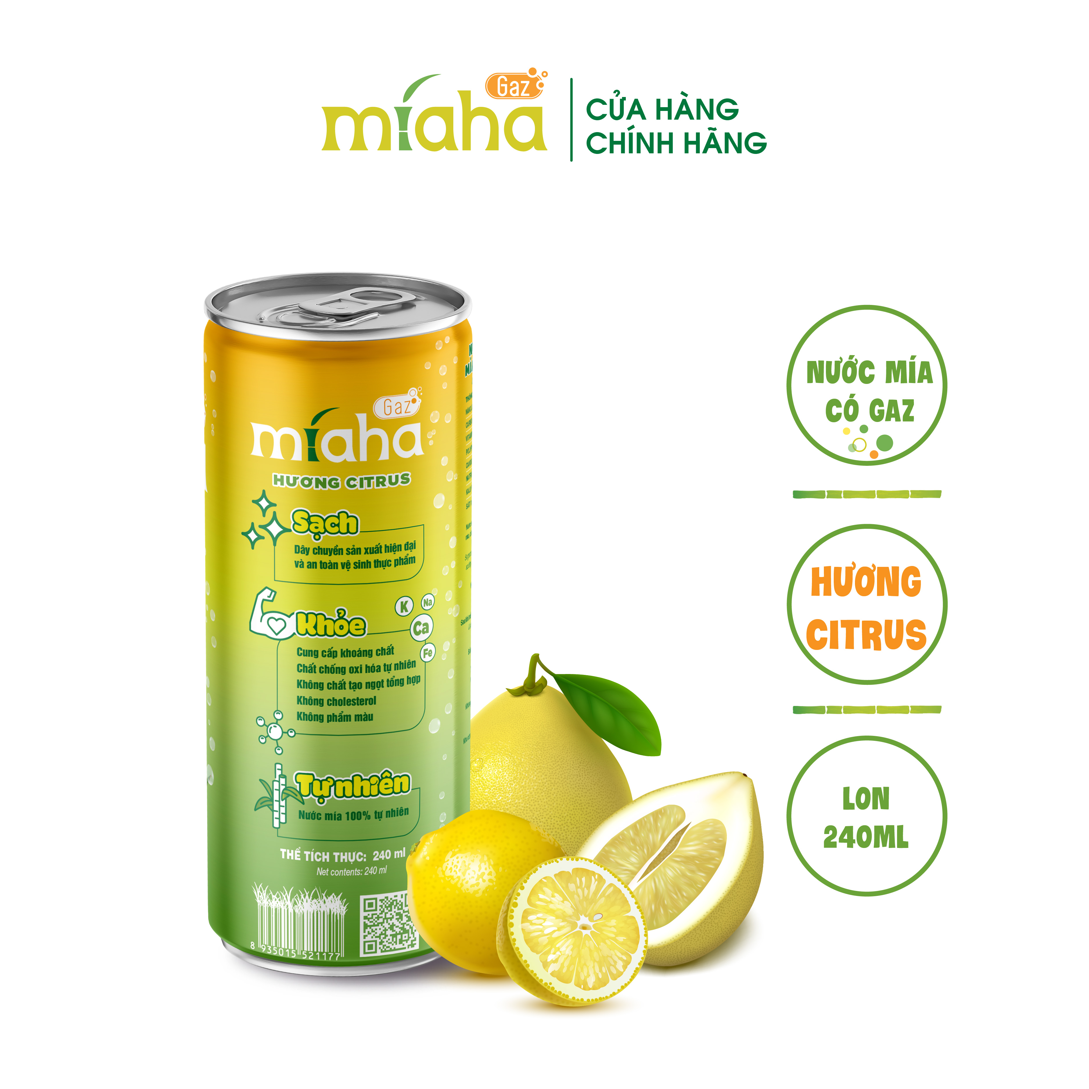 Thùng 24 lon Nước mía có gaz MÍA-HA GAZ hương Citrus 240ml/Lon