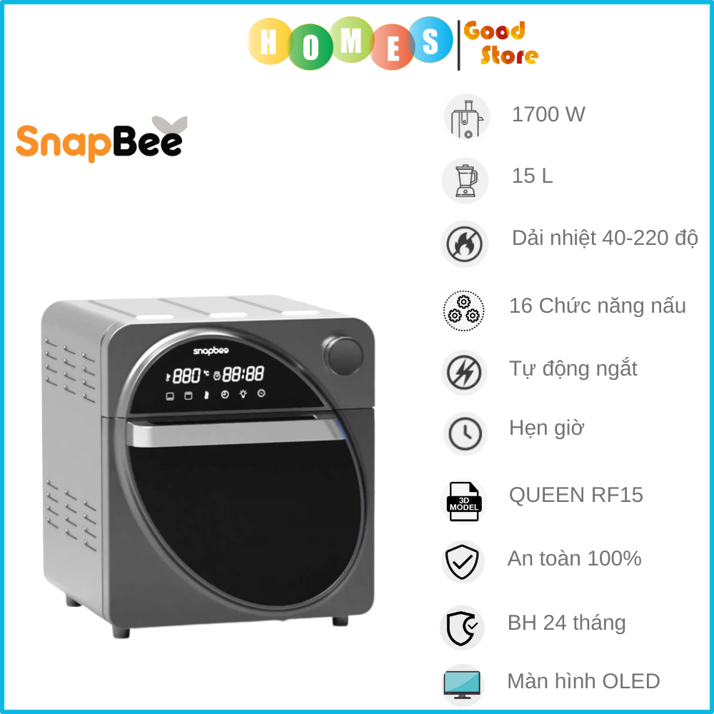 Nồi Chiên Không Dầu SNAPBEE QUEEN RF15 Thương Hiệu Mỹ, 16 Chức Năng Tích Hợp, Màn Hình OLED Cực Đẹp, Dung Tích 15L, Công Suất thực 1700W - Hàng Chính Hãng