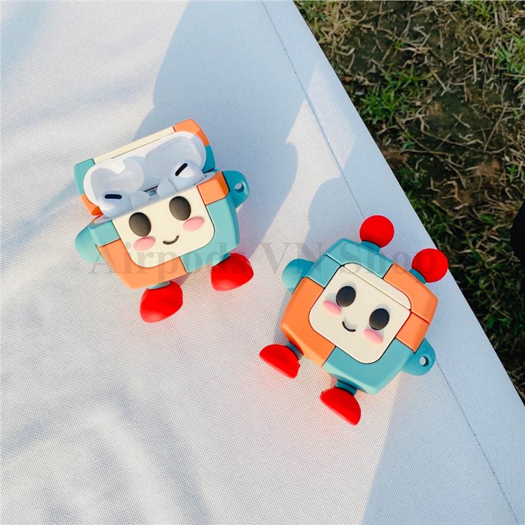 Bao Case Ốp dành cho Airpods 1/2 & Airpods Pro robot hồng xanh kute silicon cao cấp