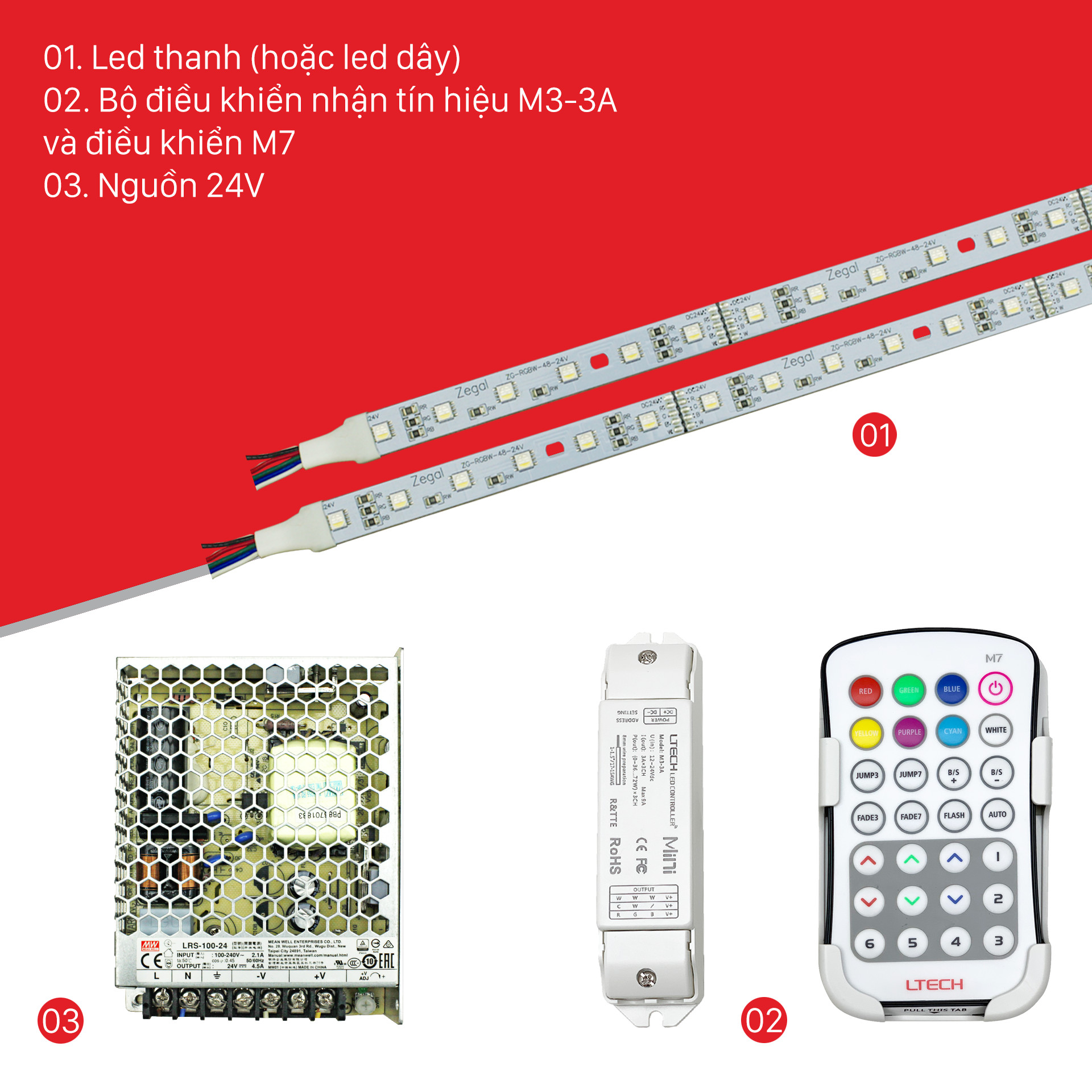 Bộ Điều Khiển Đèn Led Ltech M7+M3-3A Điều Chỉnh Màu Sắc Ánh Sáng, LED Dimmer Controller - Hàng Nhập Khẩu