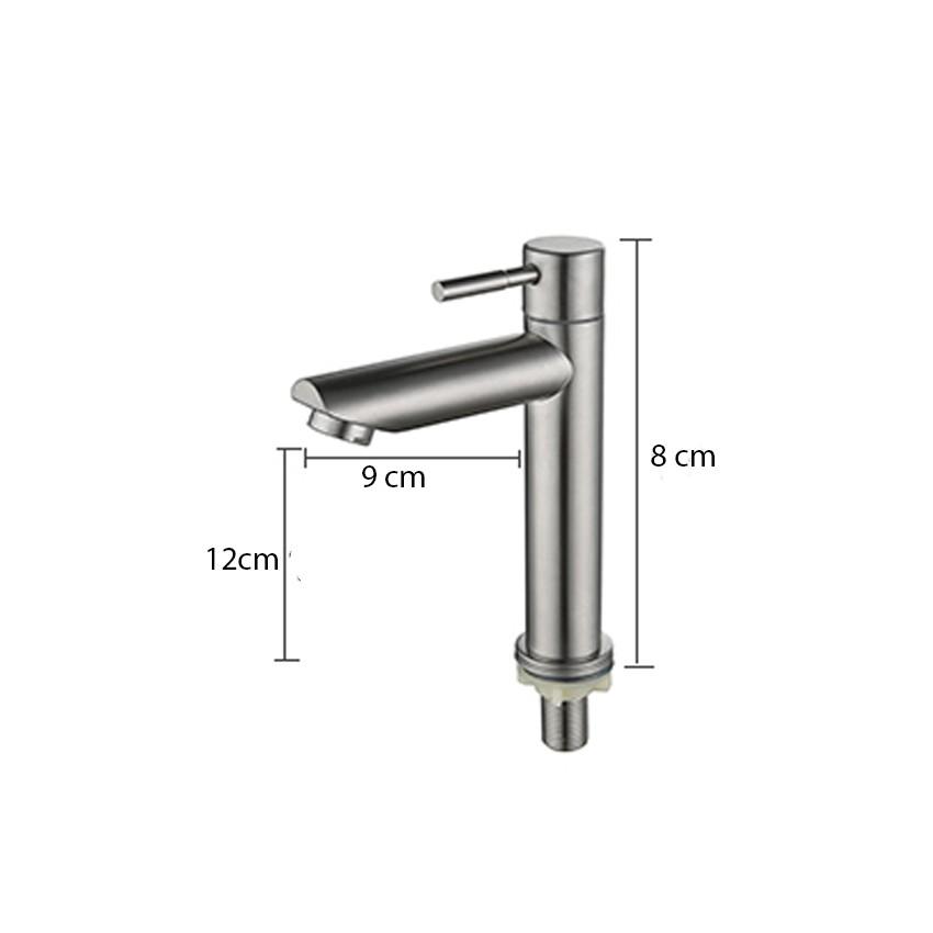 Vòi lavabo xả lạnh cắm chậu OS106 inox 304 nguyên khối - tặng kèm dây cấp lạnh inox dài 60cm- bảo hành 2 năm toàn quốc