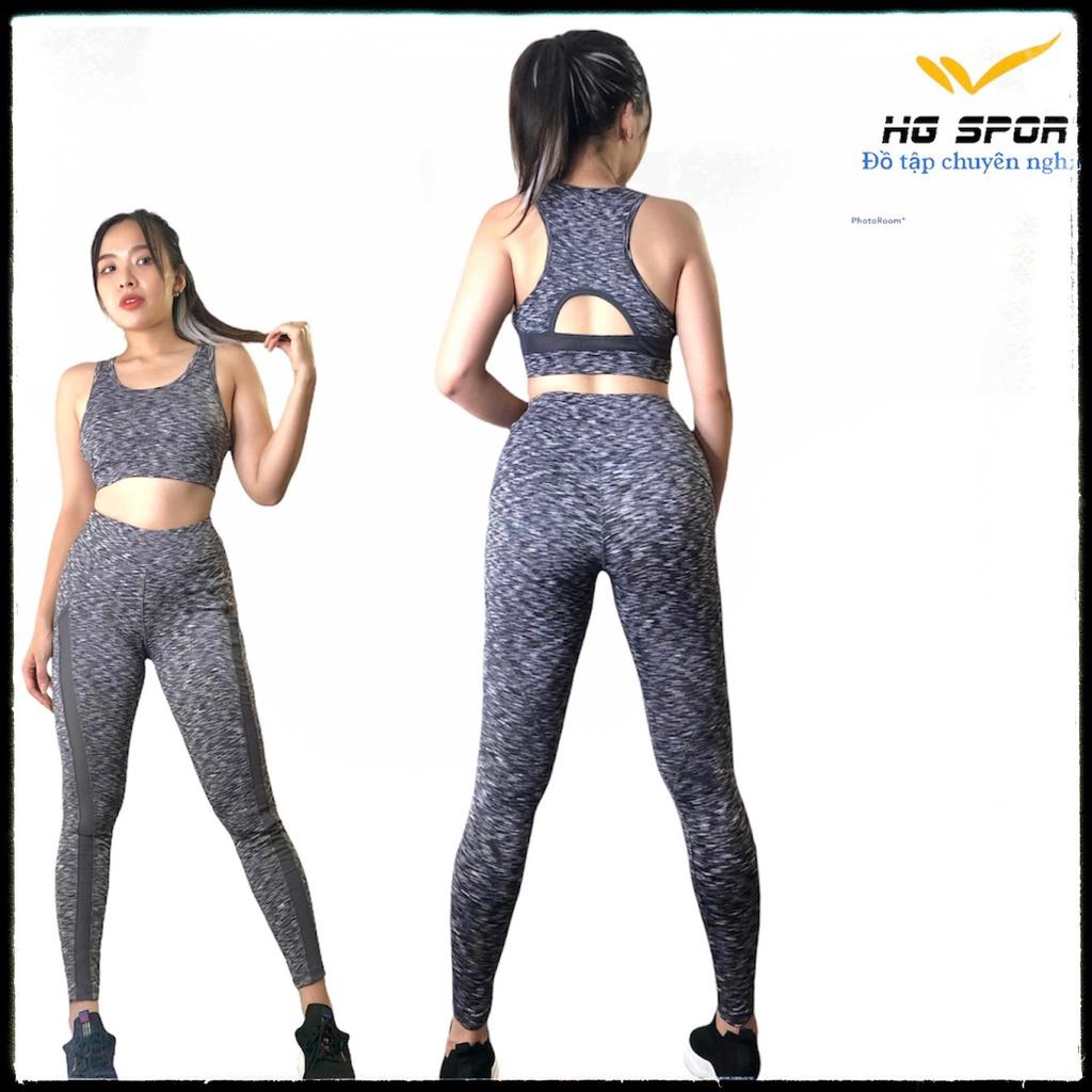 Bộ Tập Gym nữ, Quần áo Tập Yoga, Thể thao Quần Dài Áo Bra phối lưới kèm mút Hg Sport SD009