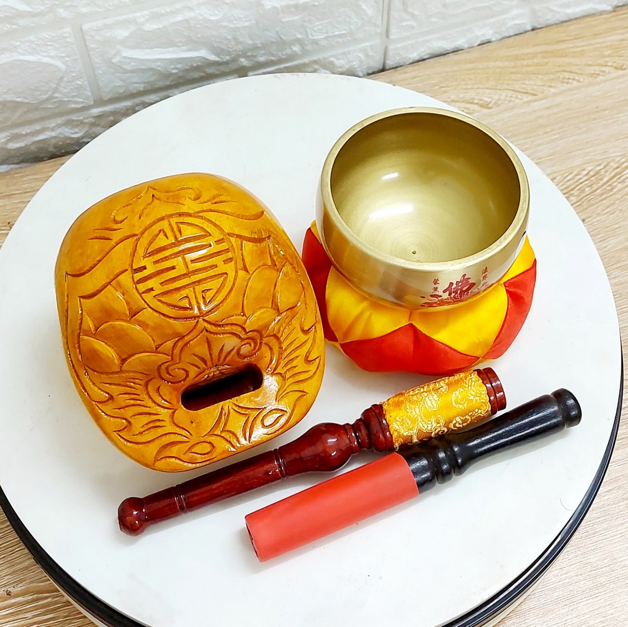 Bộ chuông đồng mõ huế tụng kinh 4in hàng cao cấp