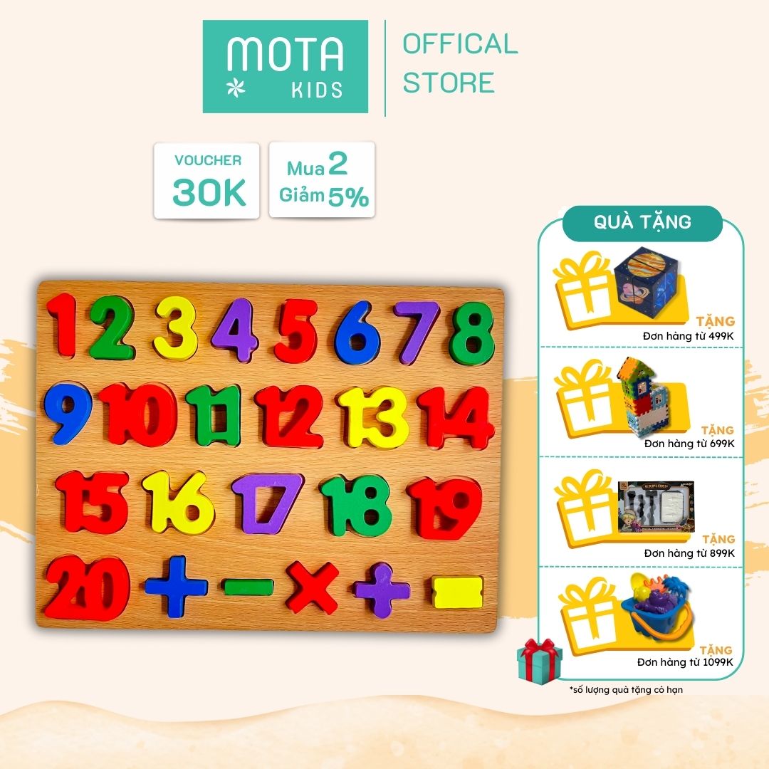[M92-215 - Mota Montessori] Đồ chơi cho bé Bảng gỗ chữ số và phép tính học toán từ 1 đến 20 - Hàng chính hãng