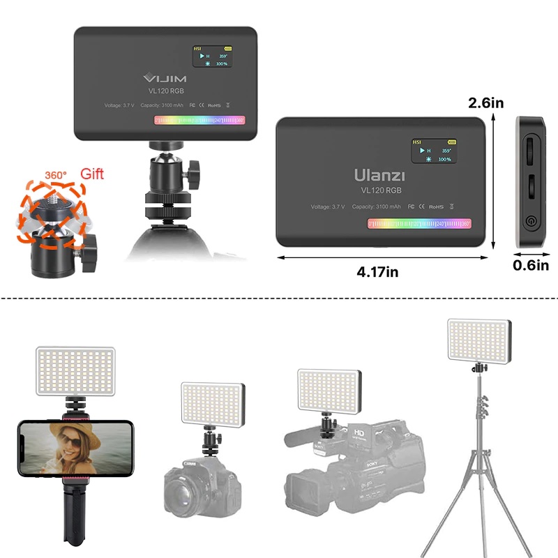 Đèn Led Trợ Sáng Chụp Ảnh, Quay Phim Cho Máy Ảnh, Điện Thoại, Gopro 2500K-9000K Ulanzi VL120 RGB - Hàng Nhập Khẩu