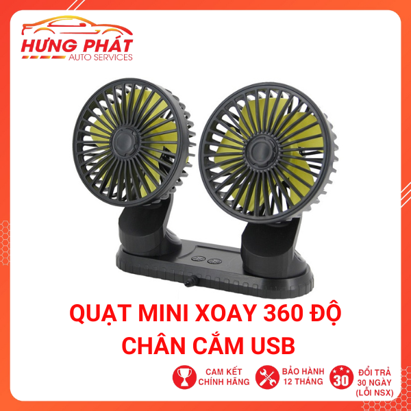 Quạt Máy Đôi Mini Cổng USB 5V Xoay 360 độ Dùng Trên Ô Tô, Bàn Làm Việc, Bàn Học