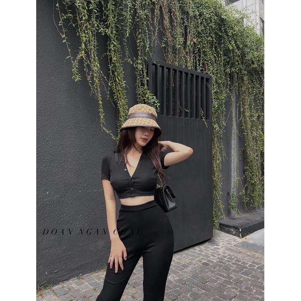 Set Đồ Nữ Bộ Thun Quần Loe Thể Thao Chất Cotton Áo Croptop byChang