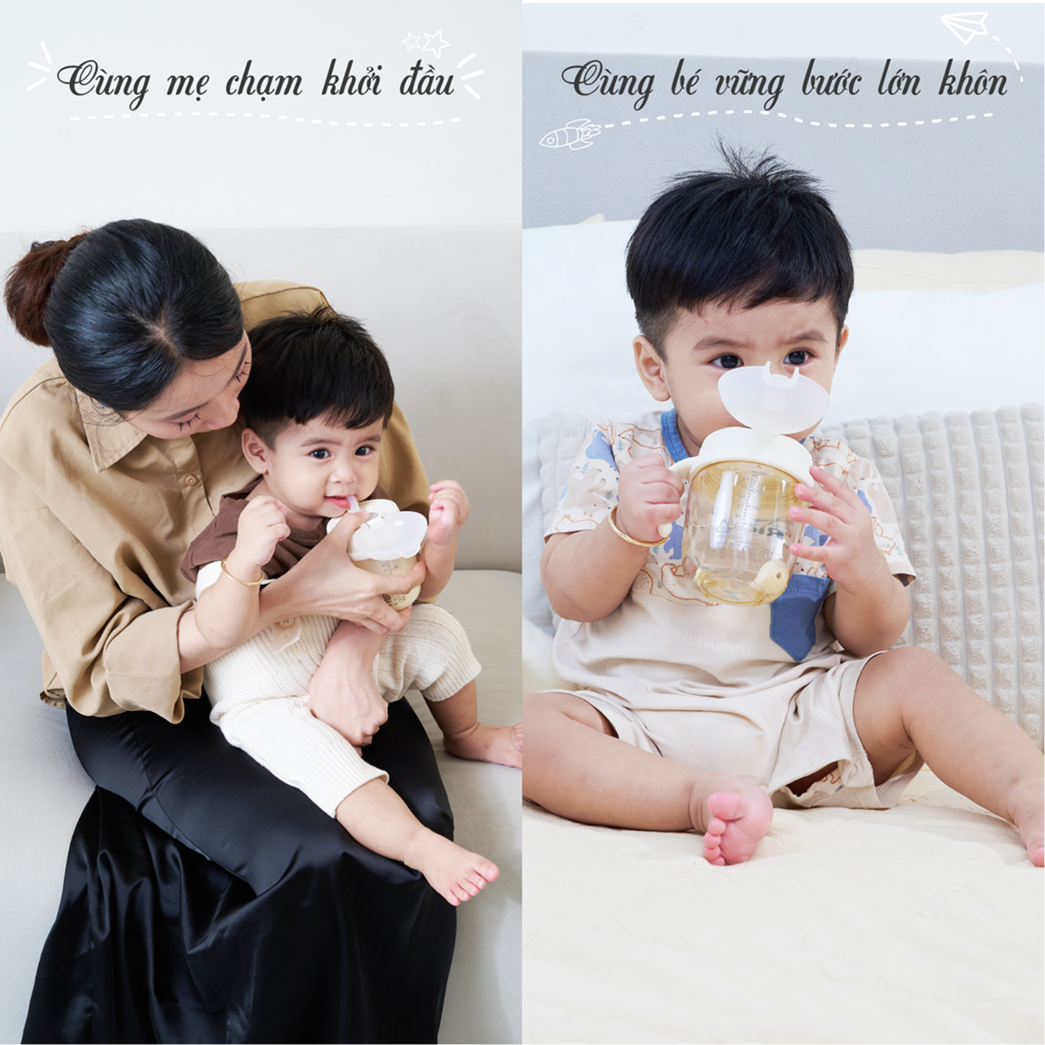 Bình tập hút có nút nhấn đẩy nước RICHELL Nhật chất liệu PPSU 2in1 tập hút & tự hút | Baby