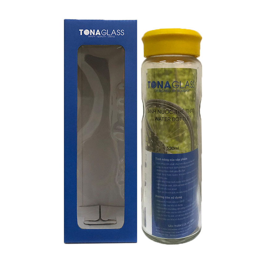 Bình nước thủy tinh Tonaglass dung tích 530ml nắp nhựa tròn