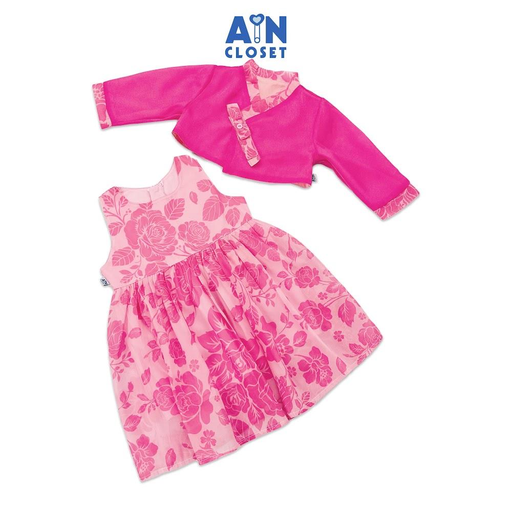 Đầm Hanbok cách tân bé gái họa tiết Hoa Hồng tơ ánh nhủ - AICDBGZRV6YD - AIN Closet