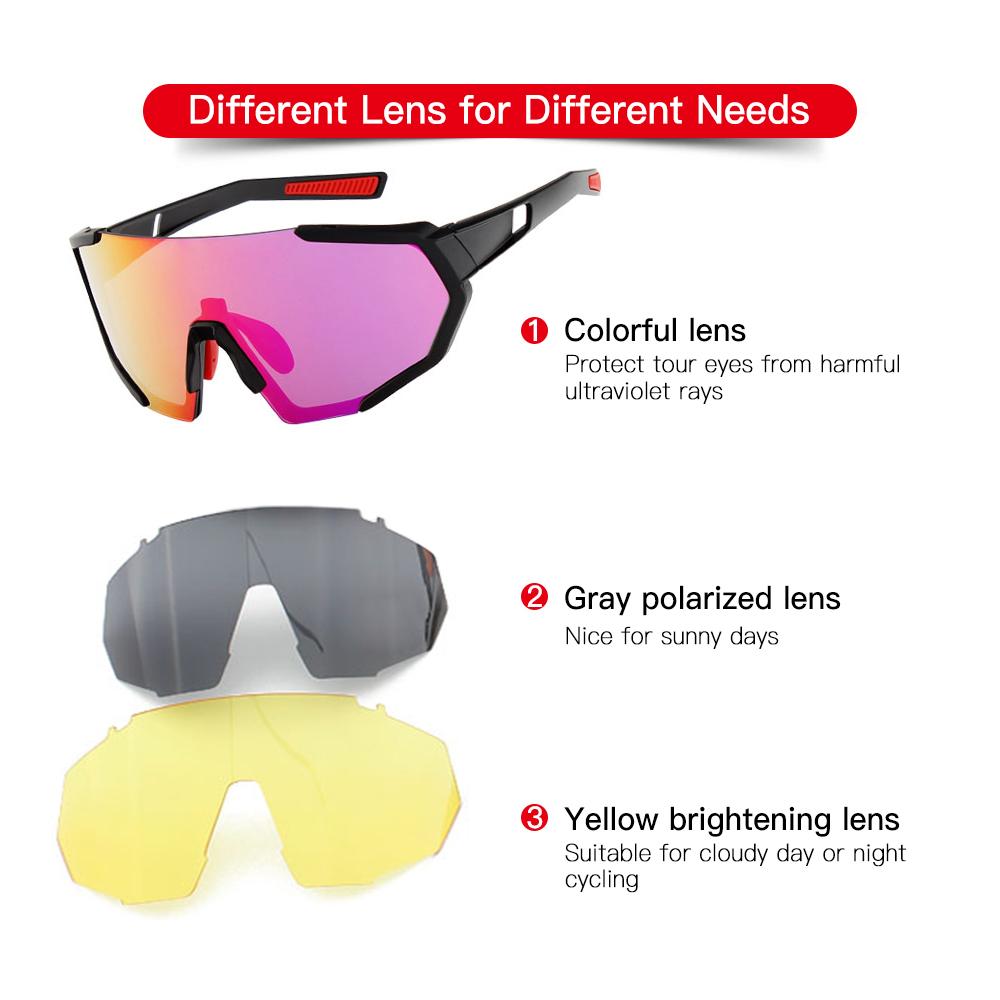 Kính đi xe đạp với 2 kính dự phòng UV400 Kính râm thể thao MTB Kính đi xe đạp đường trường dành cho nam giới, nữ Chạy bộ Lái xe Câu cá