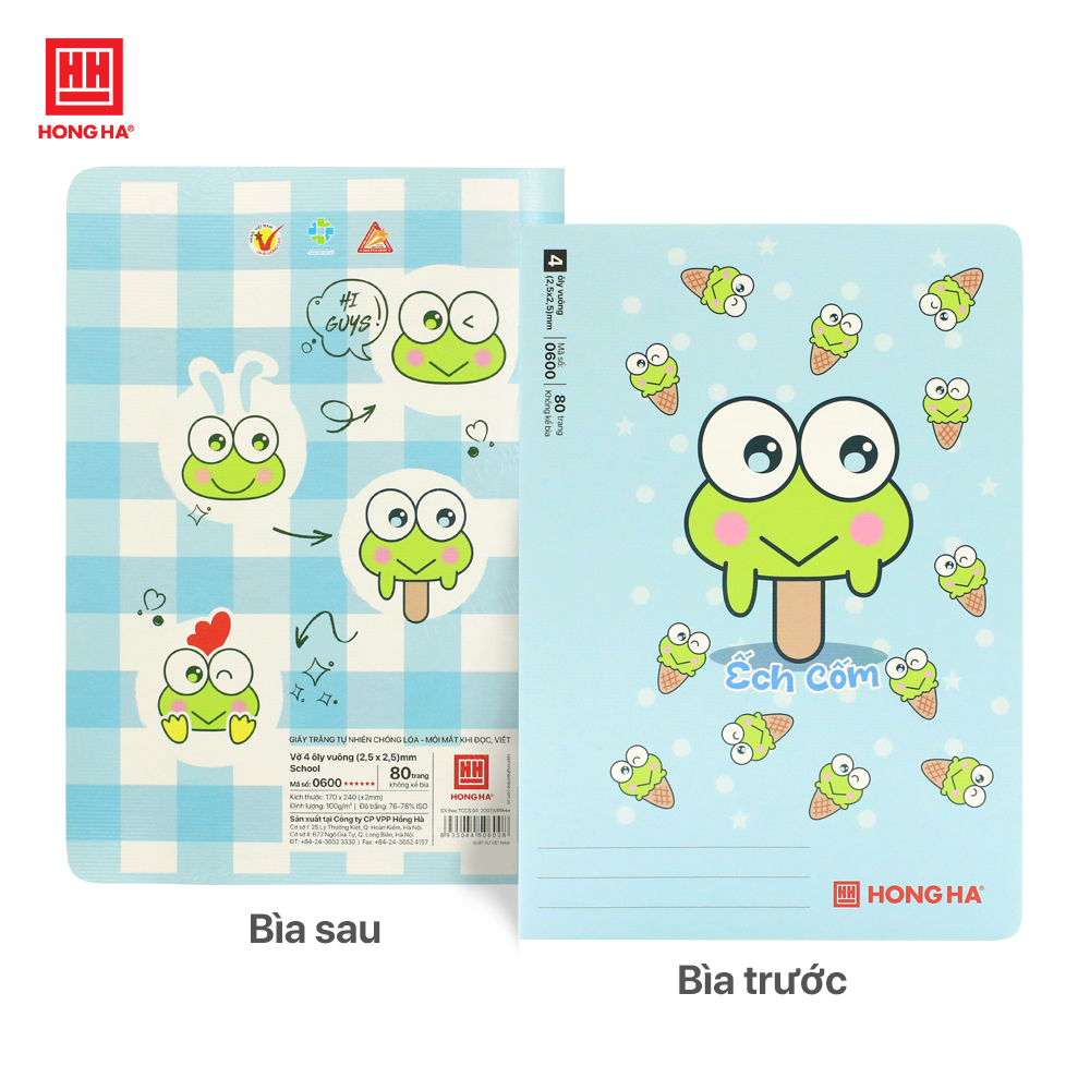 Vở 4 ô ly 80 trang School Ếch Cốm Hồng Hà định lượng 100gsm - 0600
